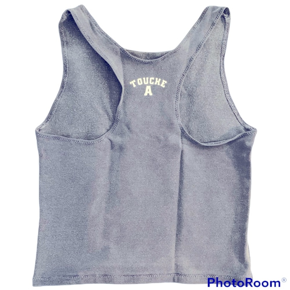 🎄[4x$50] Touché Active Racer Back Athletic Crop Top Cowl Neck. Distressed Blue